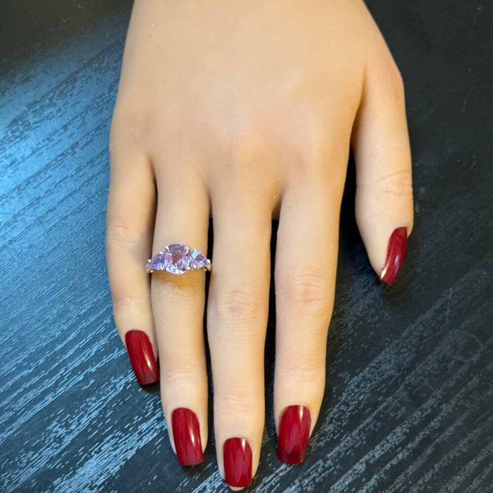 925 Silver 3-Amethysts Ring - image 8